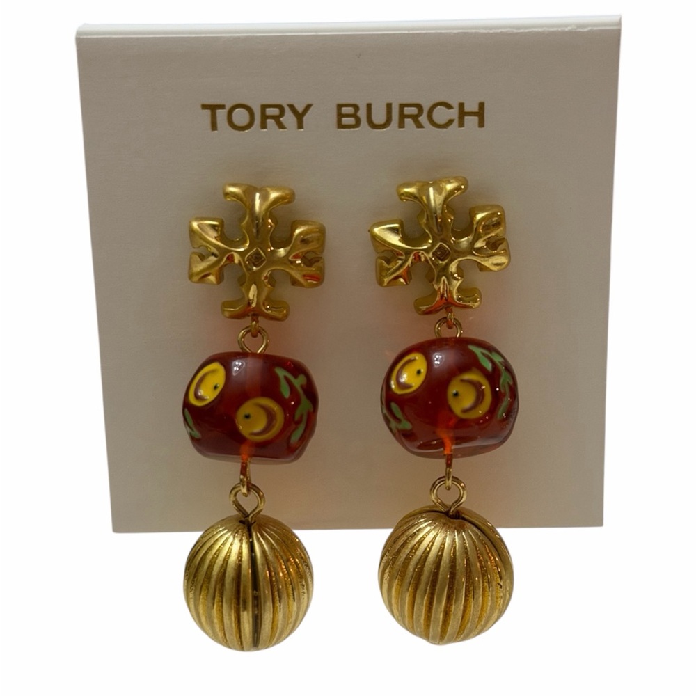 Tory Burch Roxanne Gold and Maroon Dangle Earrings